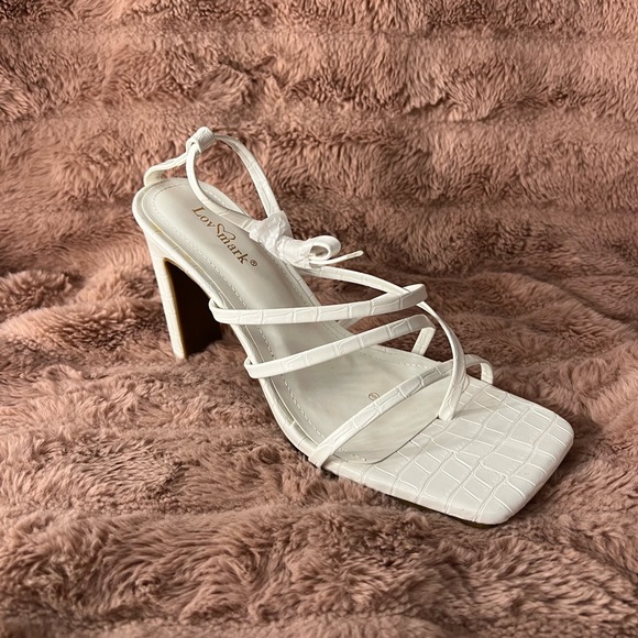 White Square Toe Strappy Heel - Picture 4 of 5